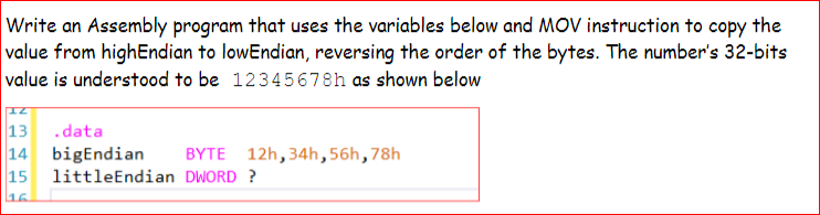 Solved Write an Assembly program that uses the variables | Chegg.com