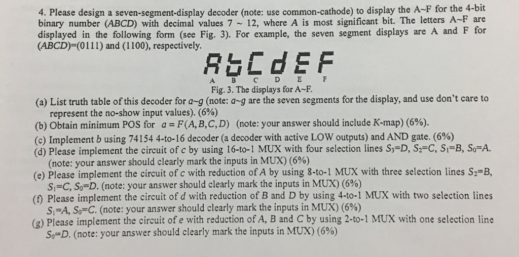 Solved 4. Please design a seven-segment-display decoder | Chegg.com