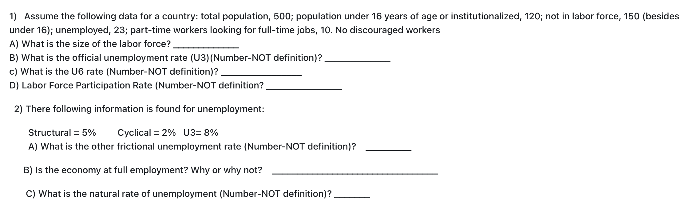 Solved 1) Assume the following data for a country total