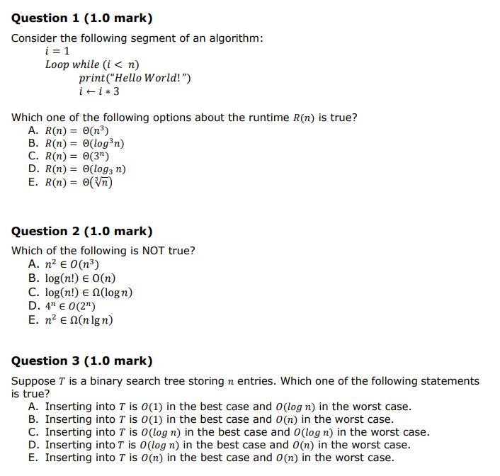 Solved Question 1 (1.0 mark) Consider the following segment | Chegg.com