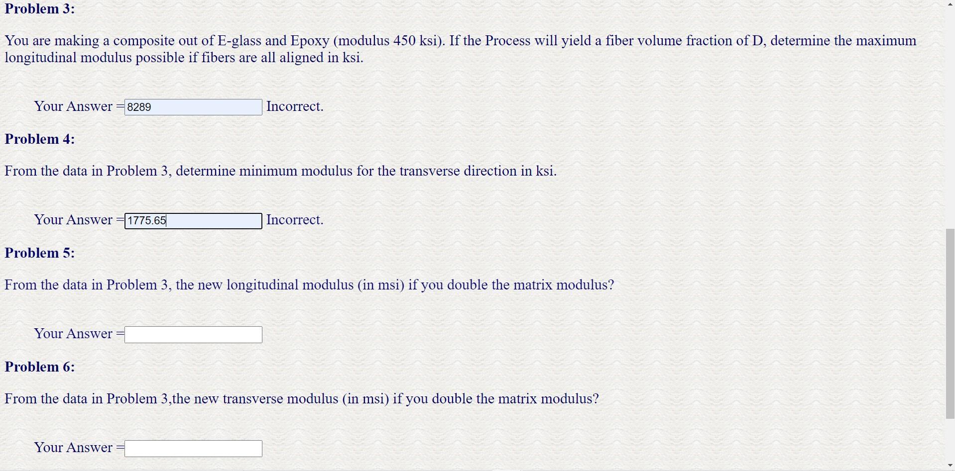 Solved -Given Values-- Volume Fraction A (msi):=0.38 Matrix | Chegg.com