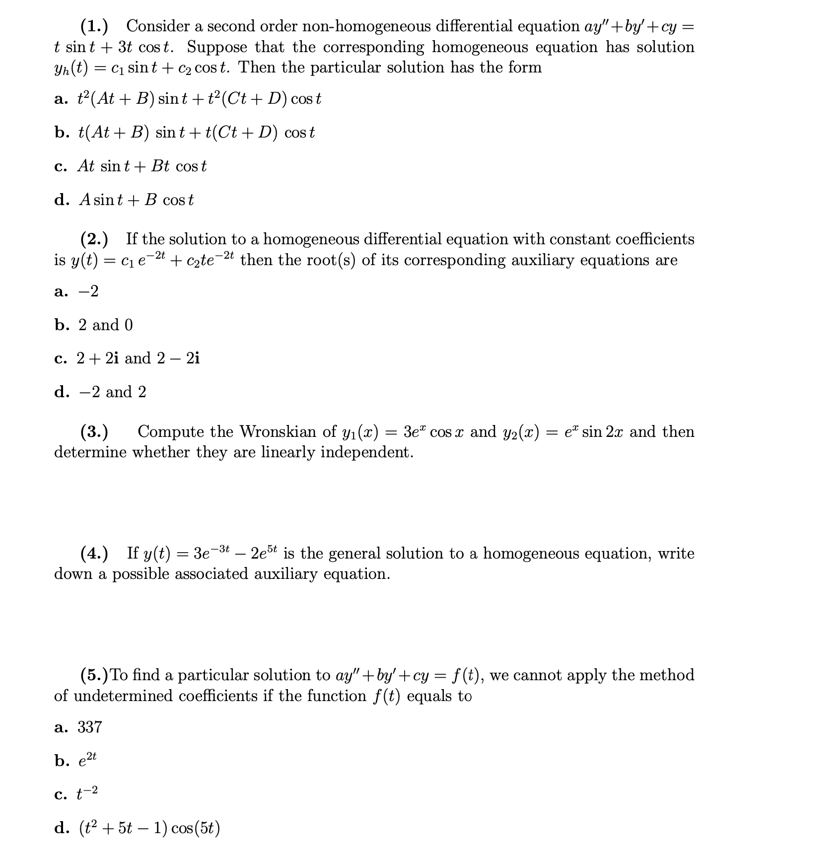 Solved (1.) Consider a second order non-homogeneous | Chegg.com