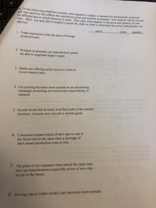 Solved ta 11. In the following situations evaluate what | Chegg.com