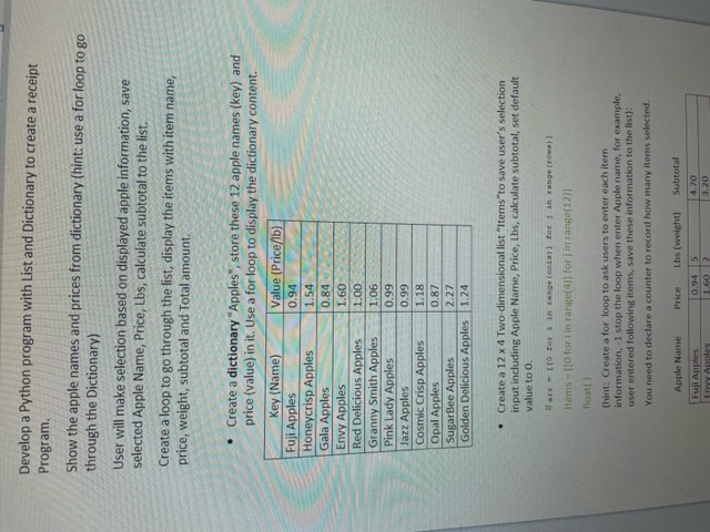 Solved Develop a Python program with List and Dictionary to | Chegg.com