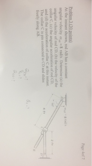 Solved At the instant shown, rod AB has a constant angular | Chegg.com