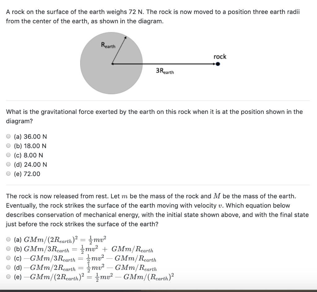 Solved A rock on the surface of the earth weighs 72 N. The | Chegg.com