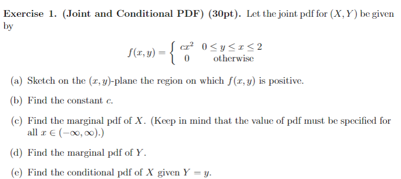 Solved Exercise 1 Joint And Conditional Pdf 30pt Let