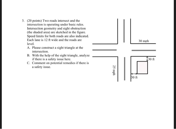 Solved 3. (20 points) Two roads intersect and the | Chegg.com