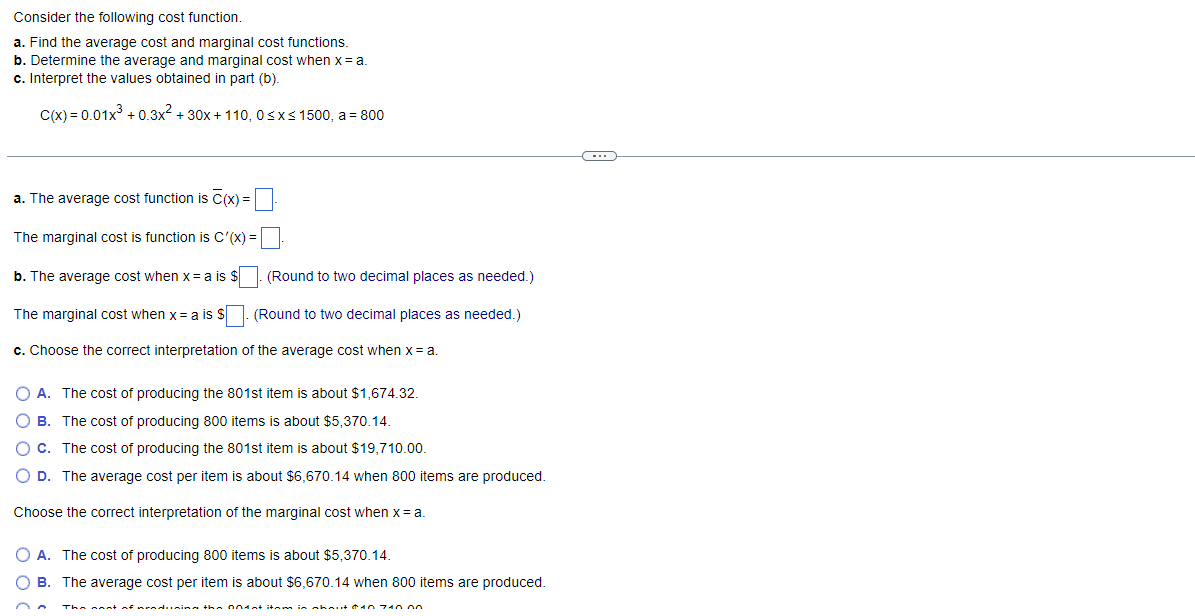 Solved Consider the following cost function. a. Find the | Chegg.com