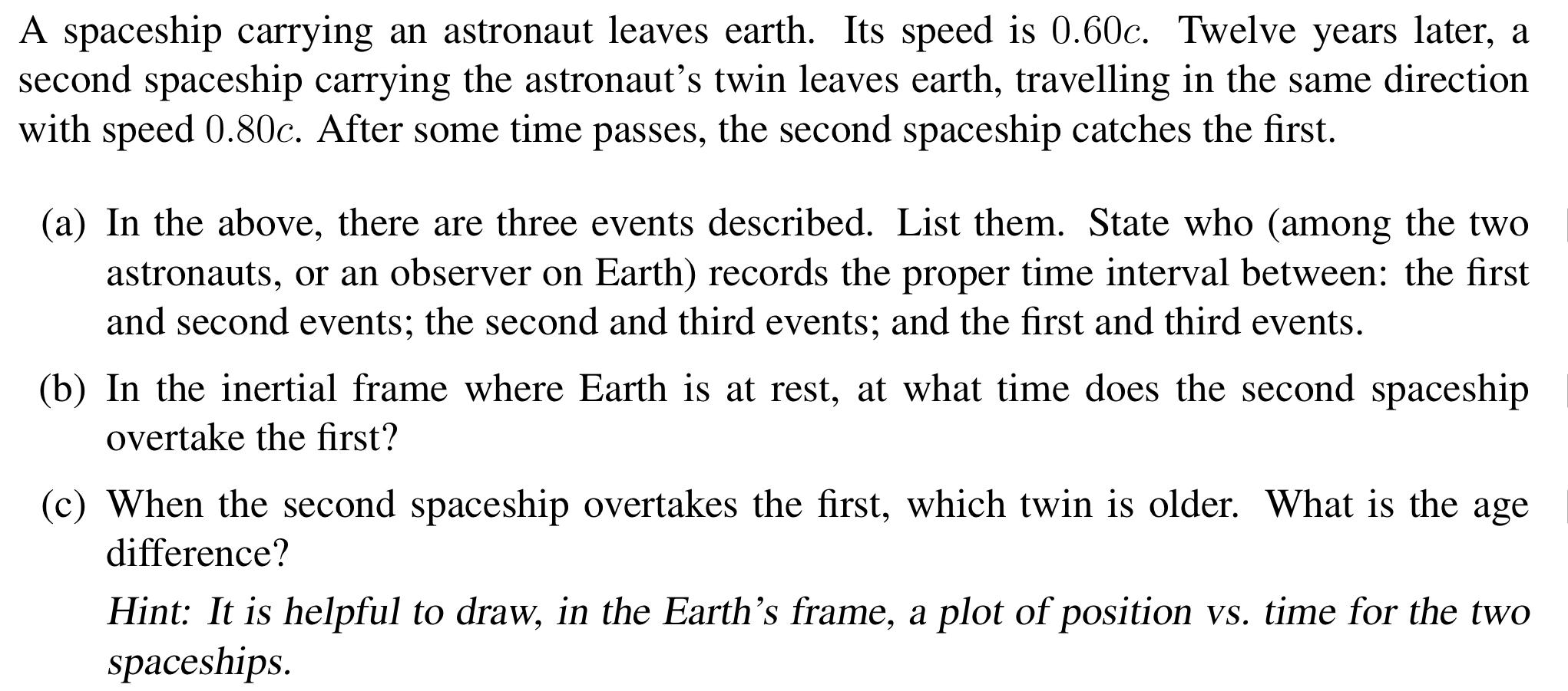 Solved A spaceship carrying an astronaut leaves earth. Its | Chegg.com