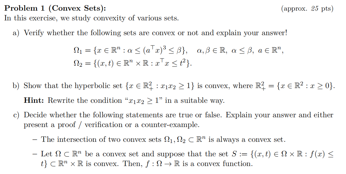 Solved Problem 1 (Convex Sets): (approx. 25 pts) In this | Chegg.com