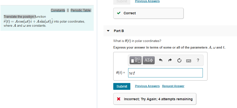 Solved Previous Answers Correct Translate the position | Chegg.com