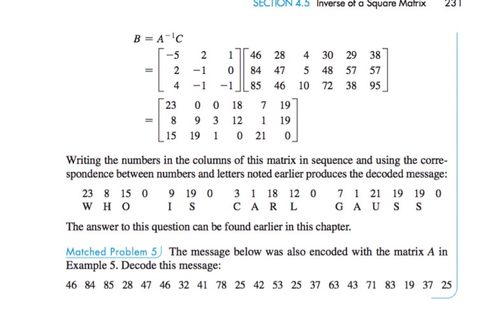 Solved SECTION 4.5 Inverse ot a Square Marix 23 B=A-1C -5 2 | Chegg.com