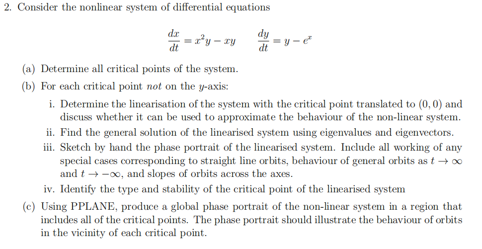 Solved 2. Consider the nonlinear system of differential | Chegg.com