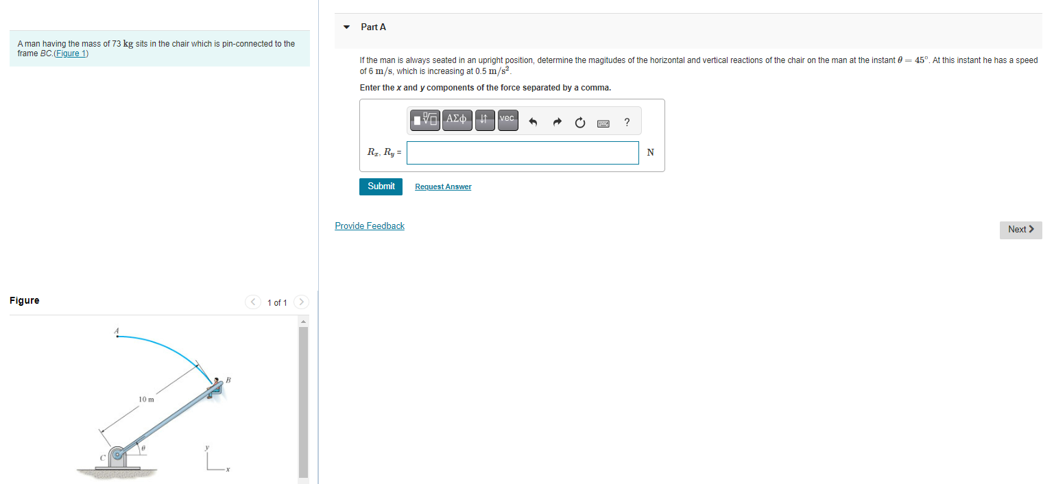 Solved A man having the mass of 73 kg sits in the chair | Chegg.com