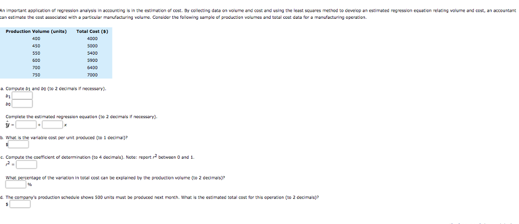 Regression Method Accounting Example Solved An important application of regression analysis in | Chegg.com