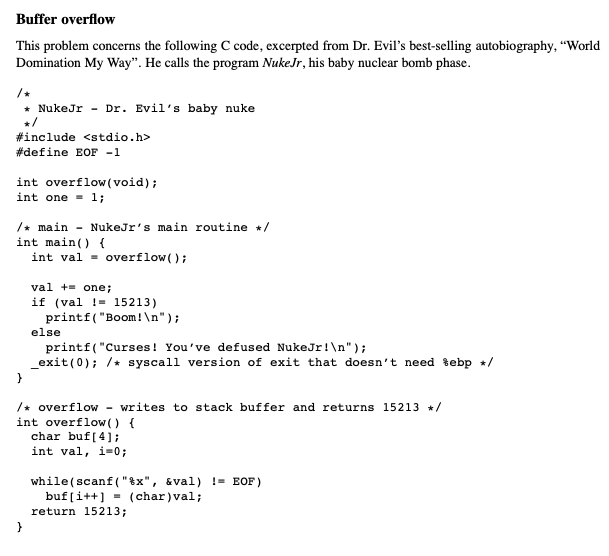 Solved Buffer overflow This problem concerns the following