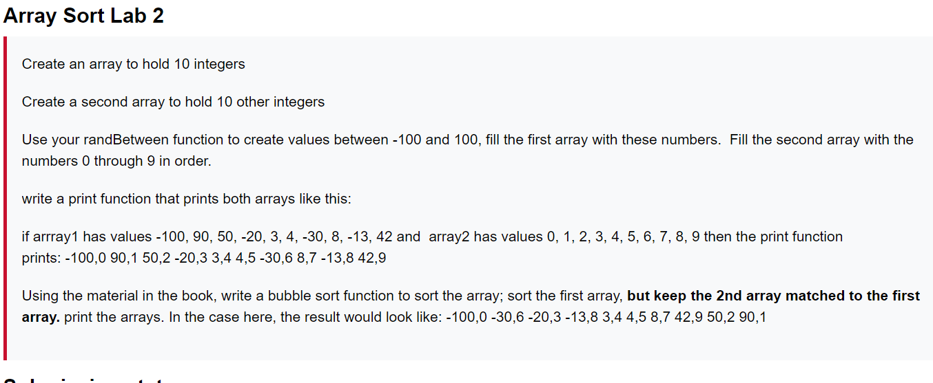Solved Array Sort Lab 2 Create an array to hold 10 integers | Chegg.com