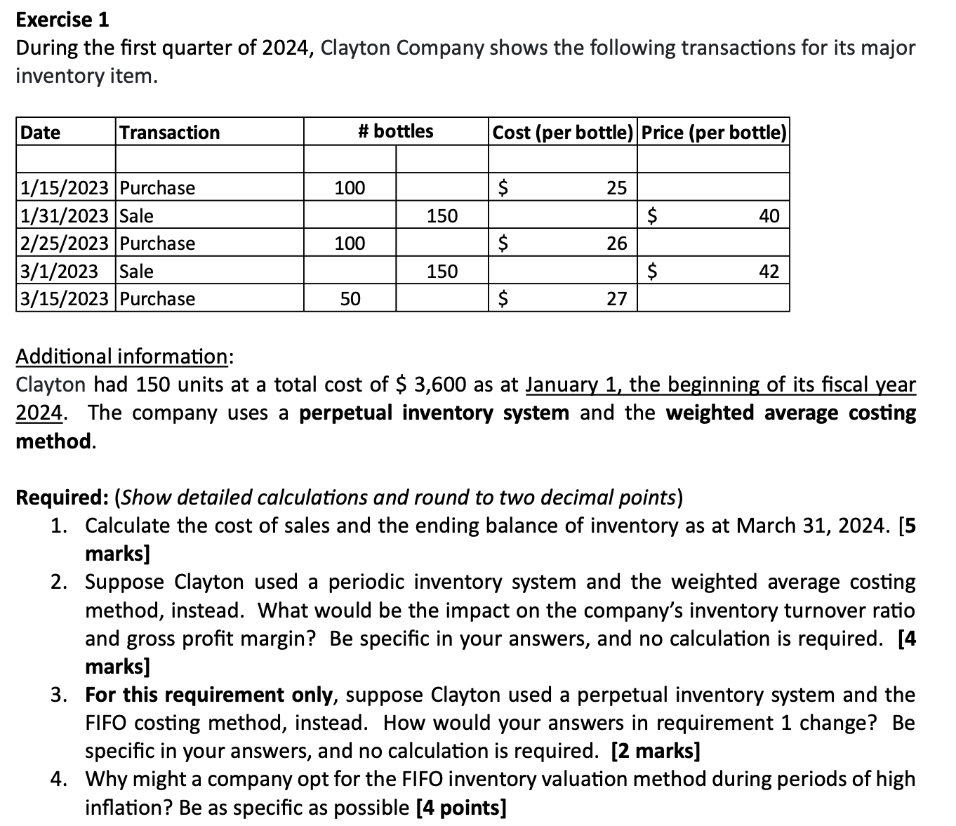 Solved Exercise 1During The First Quarter Of 2024 Clayton Chegg Com   Screenshot2023 12 07at9.57.44AM 