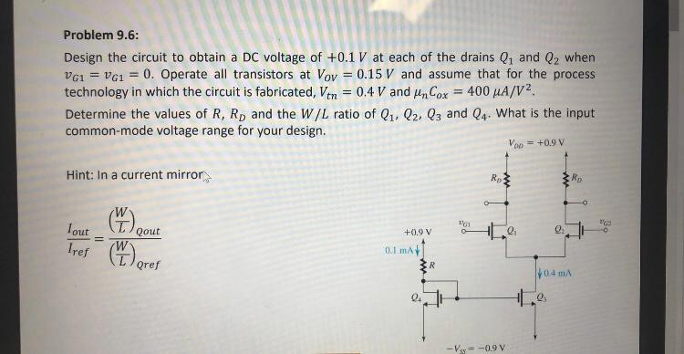 Solved Problem 9.6: Design the circuit to obtain a DC | Chegg.com