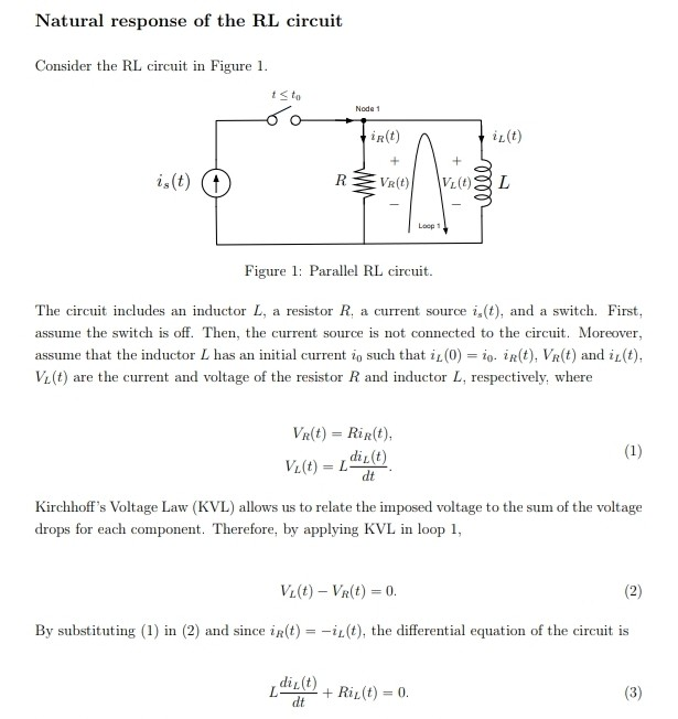 Solved Natural response of the RL circuit Consider the RL | Chegg.com