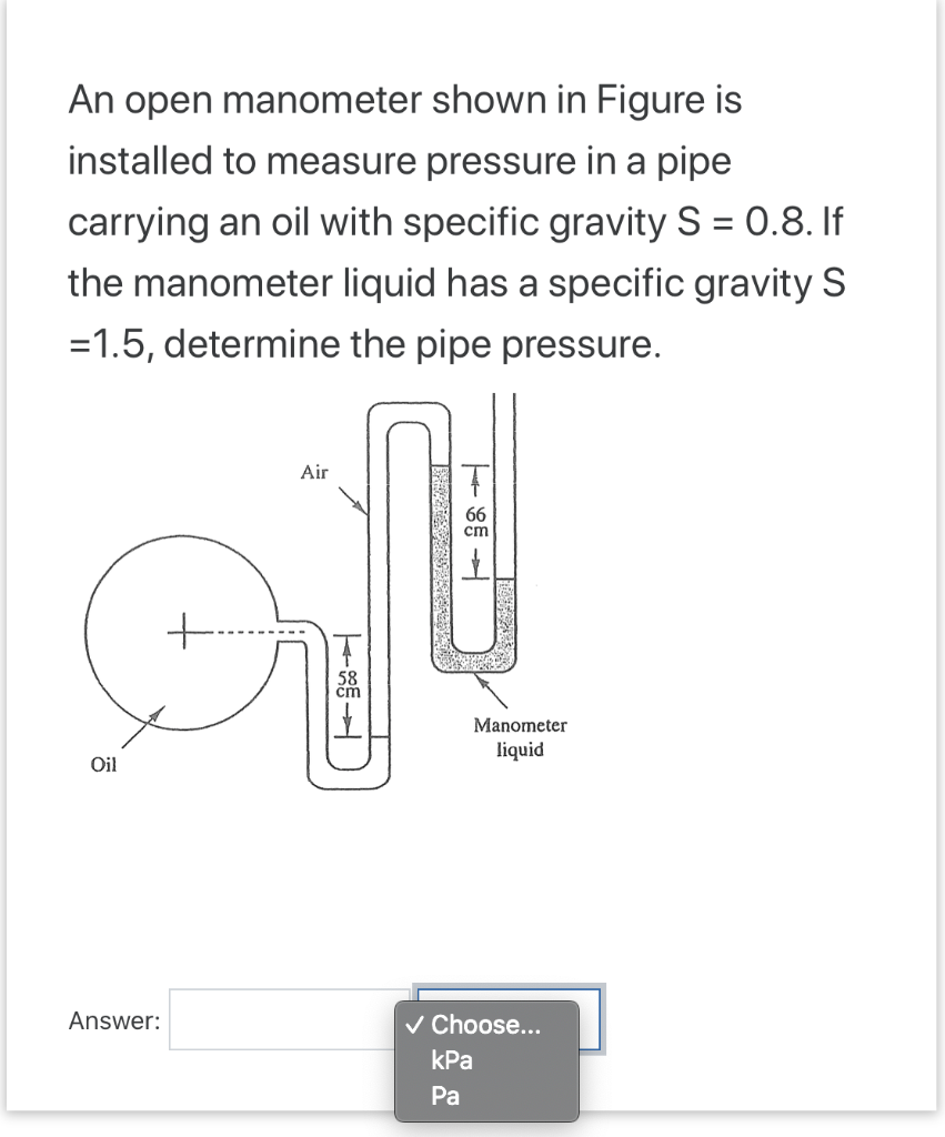 Solved An open manometer shown in Figure is installed to