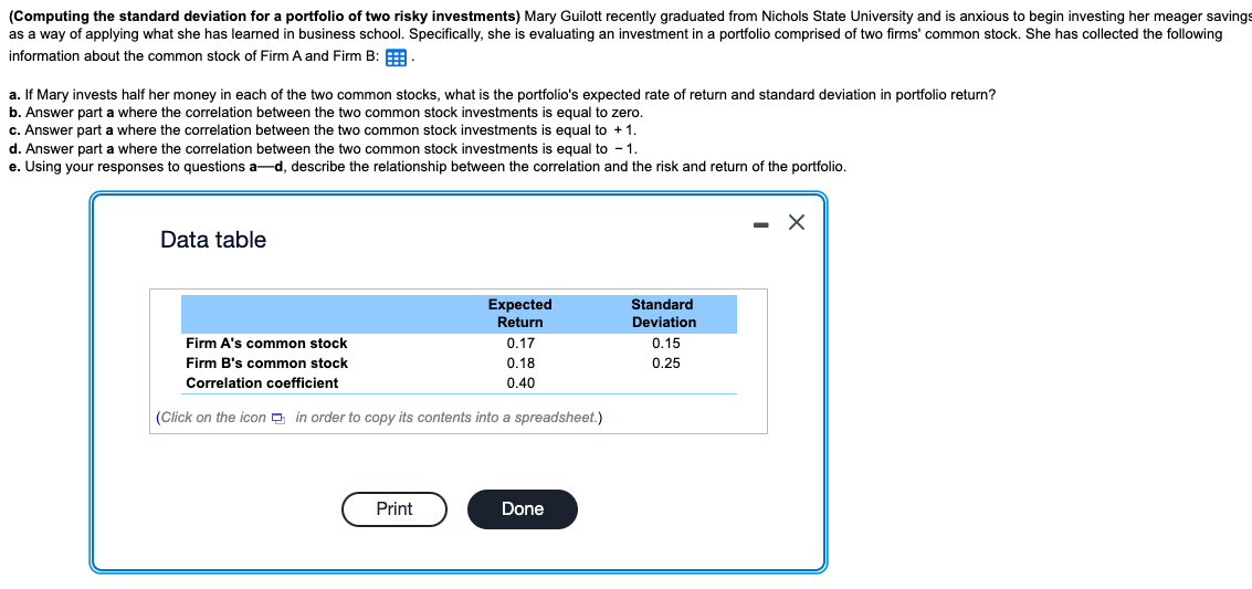 Solved (Computing The Standard Deviation For A Portfolio Of | Chegg.com