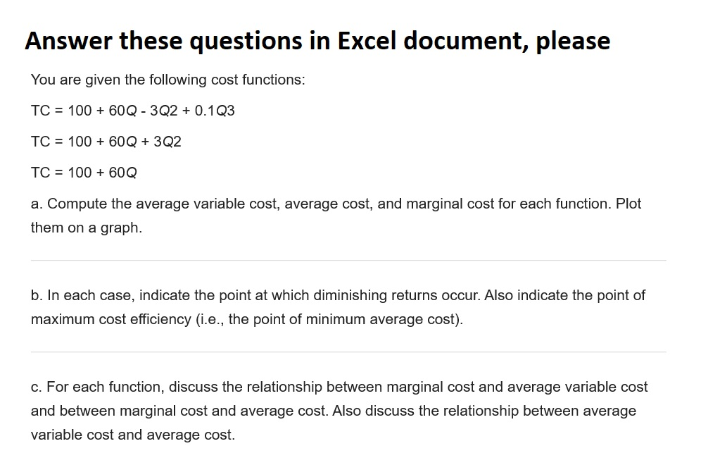 Solved Answer these questions in Excel document, please You | Chegg.com