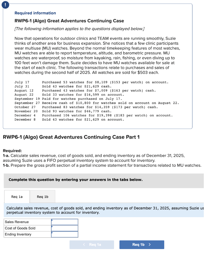 Solved ! Required information RWP6-1 (Algo) Great Adventures