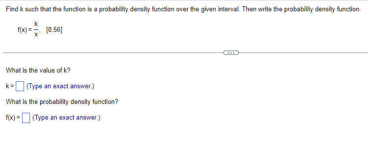 Solved Find k such that the function is a probability | Chegg.com
