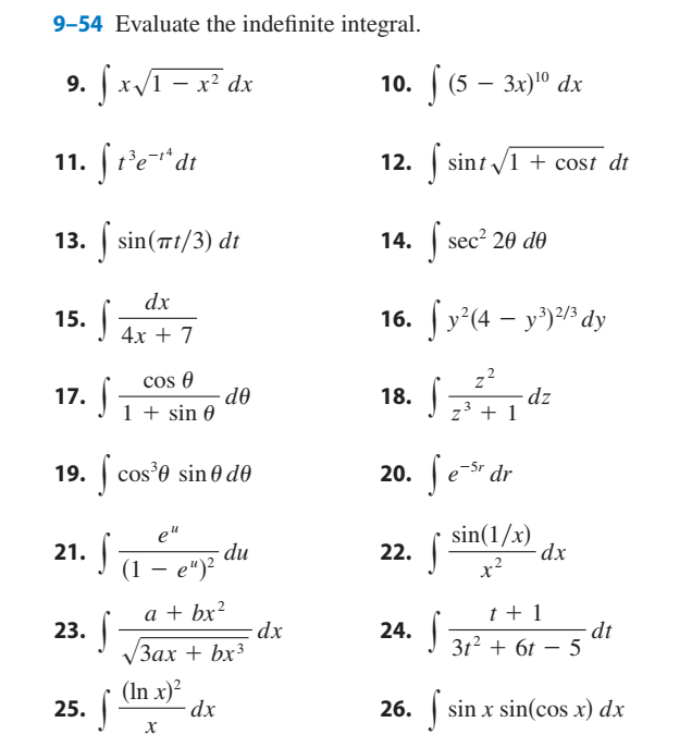 Solved 9-54 Evaluate the indefinite integral. 9.x,1- xde 11. | Chegg.com