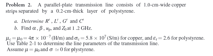 Solved Problem 2 A Parallel Plate Transmission Line Cons Chegg Com