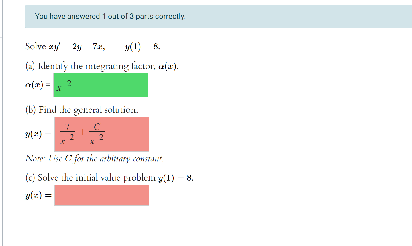 You have answered 1 ﻿out of 3 ﻿parts correctly.Solve | Chegg.com