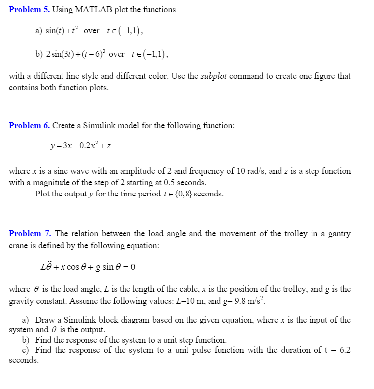 Solved Problem 5. Using MATLAB plot the functions a) sin(t) | Chegg.com