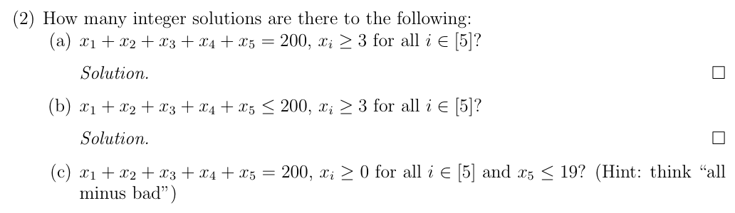 Solved (2) How many integer solutions are there to the | Chegg.com