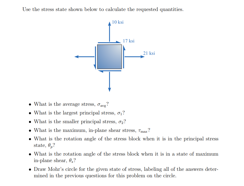 Solved Use The Stress State Shown Below To Calculate The | Chegg.com