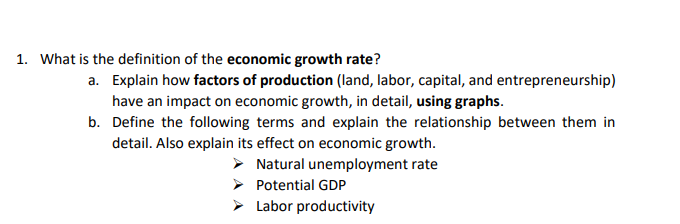 Solved 1. What is the definition of the economic growth | Chegg.com