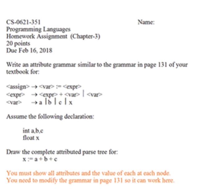 Solved Name: CS-0621-351 Programming Languages Homework | Chegg.com