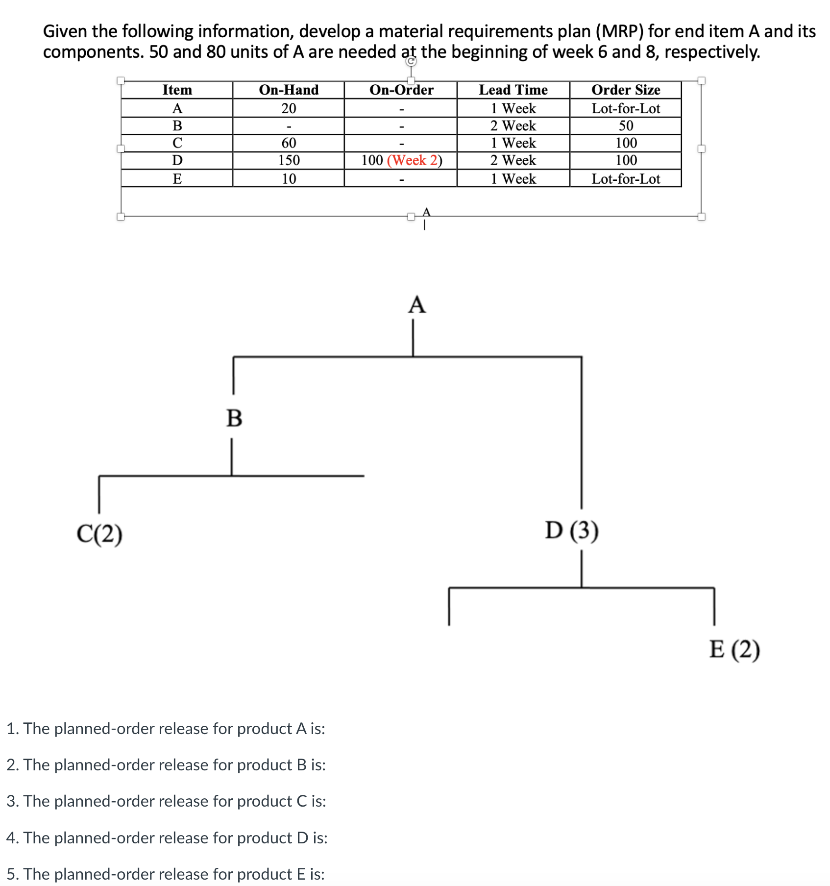 solved-given-the-following-information-develop-a-material-chegg