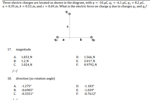 Solved Three Electric Charges Are Located As Shown In The | Chegg.com