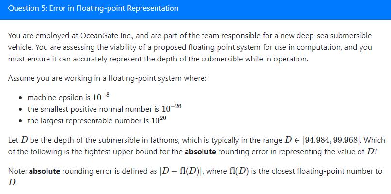 Solved Question 5: Error in Floating-point Representation | Chegg.com