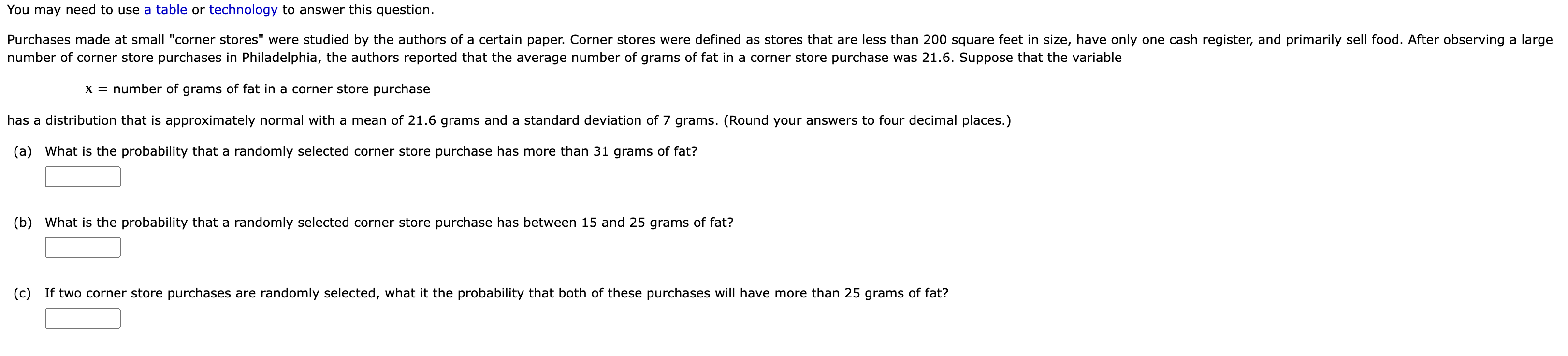 X= Number Of Grams Of Fat In A Corner Store Purchase 