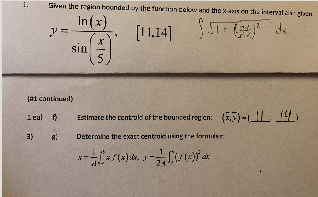 Solved 1. Given the region bounded by the function below and | Chegg.com