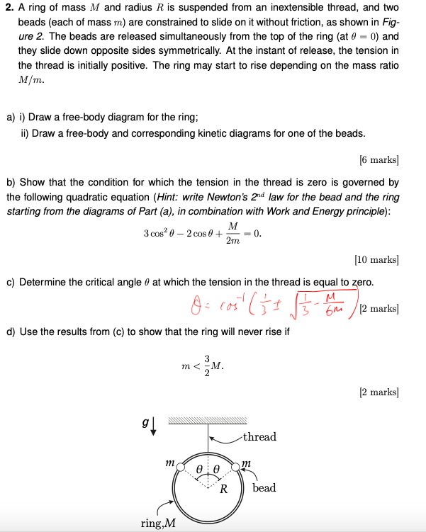 Solved 2. A ring of mass M and radius R is suspended from an | Chegg.com