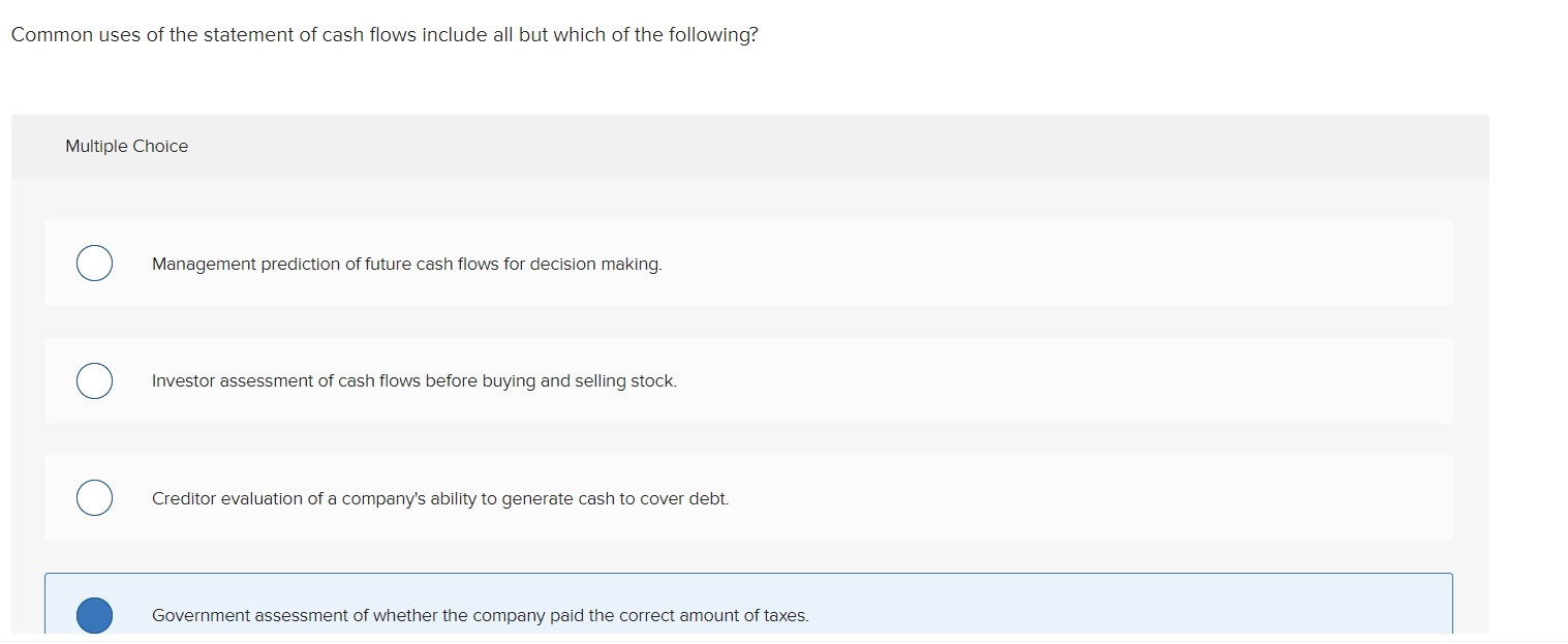 Solved Common uses of the statement of cash flows include | Chegg.com