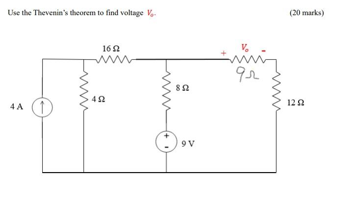 Solved Use the Thevenin's theorem to find voltage V0. (20 | Chegg.com