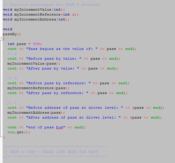 Solved 4) Pass by value and by address A. Create a function | Chegg.com