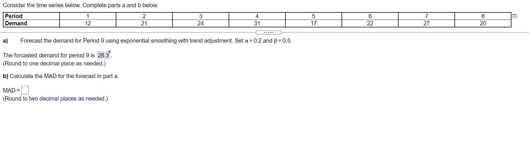 Solved Consider the time series below. Complete parts a and | Chegg.com