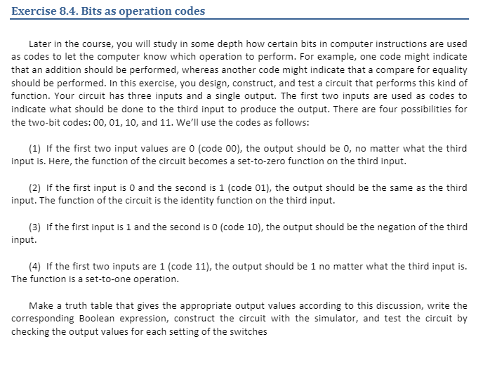 Exercise 8.4. Bits as operation codes Later in the | Chegg.com