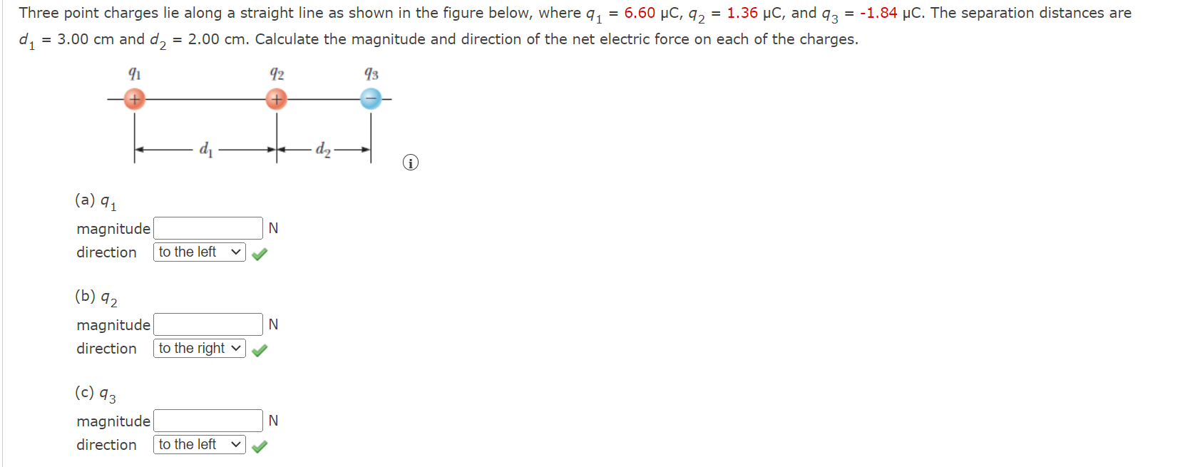 Solved Three point charges lie along a straight line as | Chegg.com